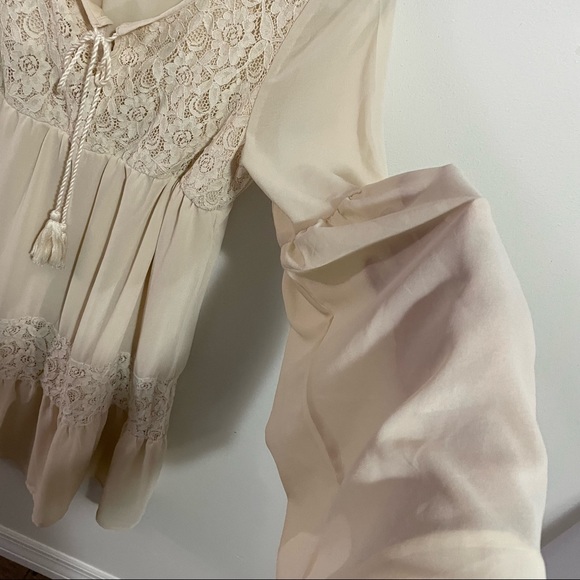 Flying Tomato boho lace mesh shear bell sleeve mini flowy babydoll dress size L - Picture 5 of 6